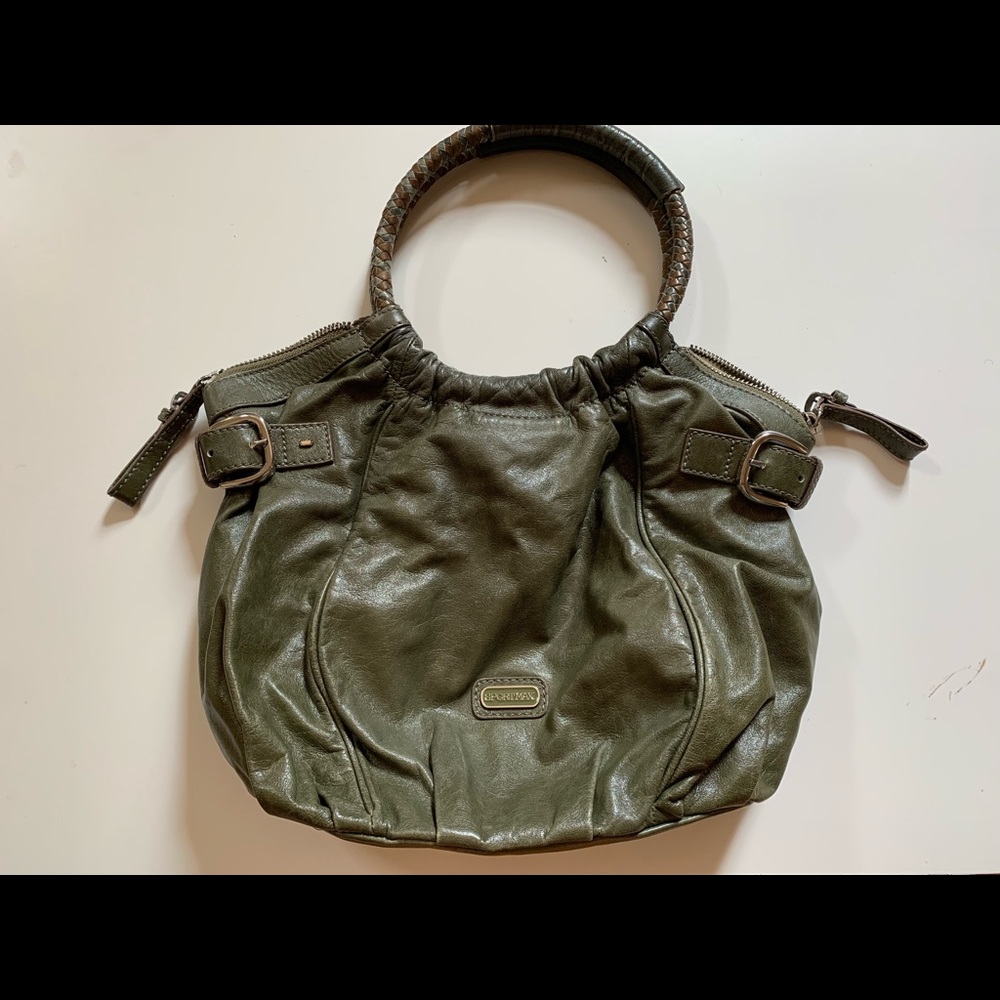 Auth Max Mara SportMax green leather bag satchel
